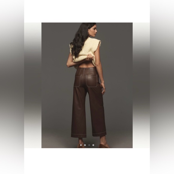 Anthropologie Maeve Collette Brown cropped Faux Leather Pants - Picture 2 of 9